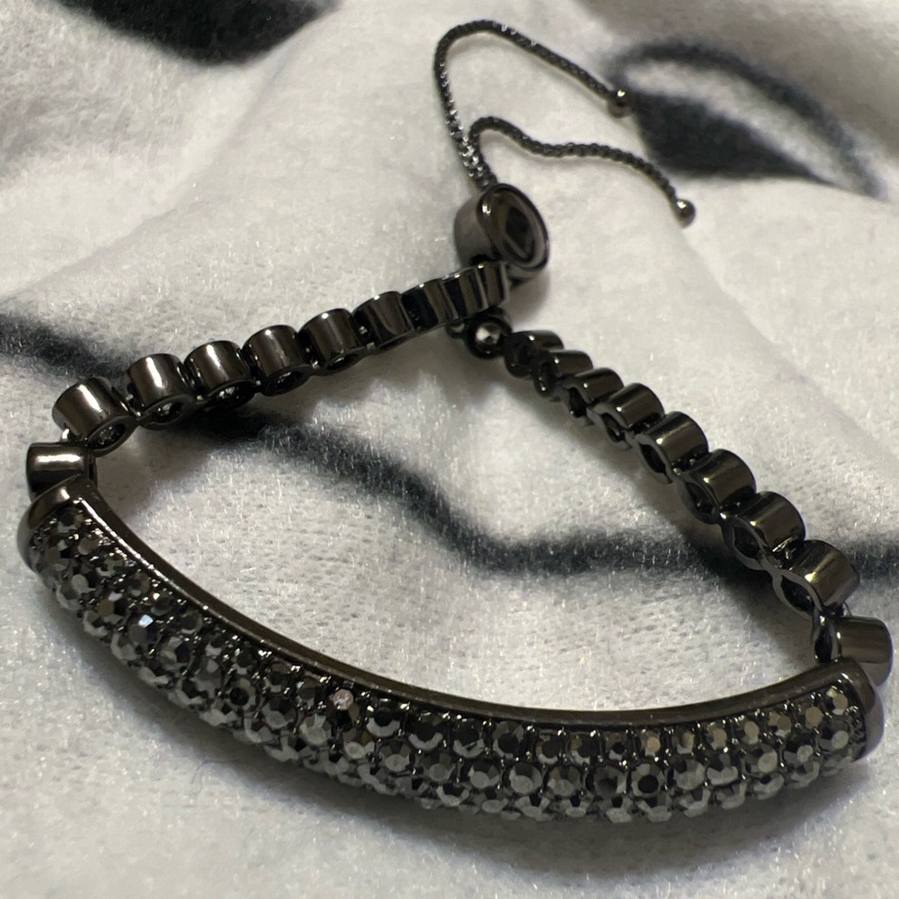 Joan Boyce bolo adjustable black pave crystal rhinestone bracelet